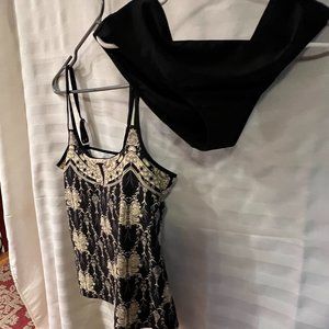 Abstract Printing Scoop Neck Tankini set